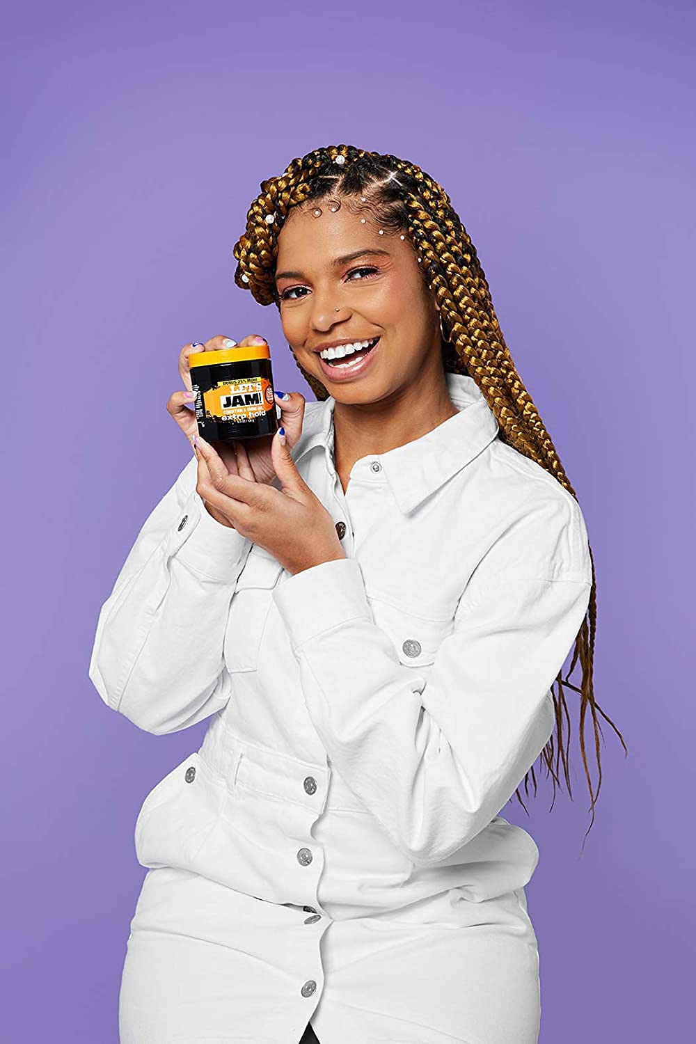SoftSheen Let's Jam Hair Gel in a bathroom setting