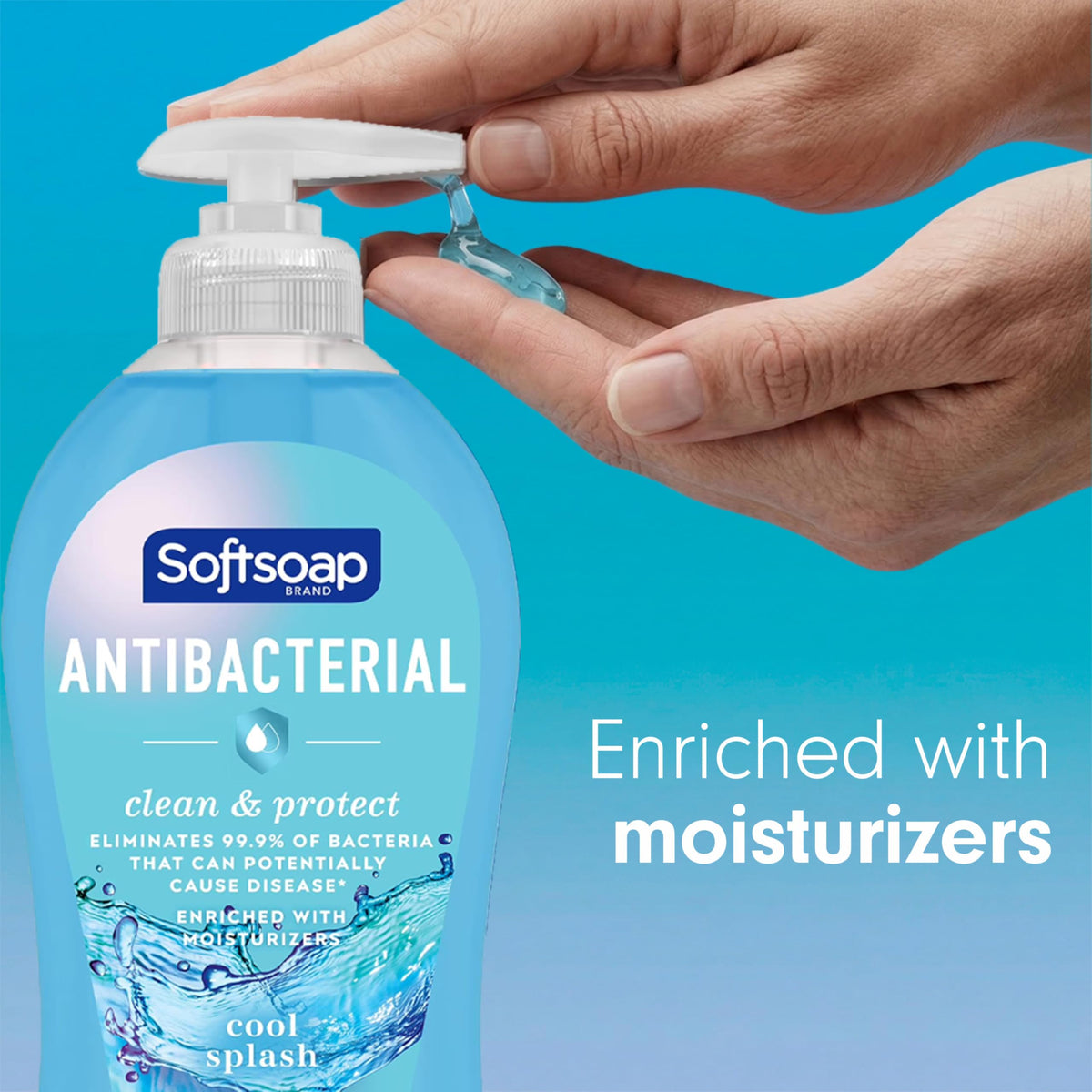 Softsoap Antibacterial Hand Soap label showcasing Cool Splash scent