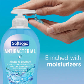 Softsoap Antibacterial Hand Soap label showcasing Cool Splash scent