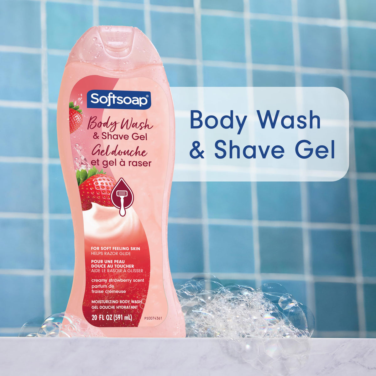 Softsoap Body Wash and Shave Gel creamy strawberry scent bottle
