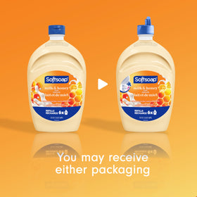 Softsoap Milk & Honey hand soap bottle side view