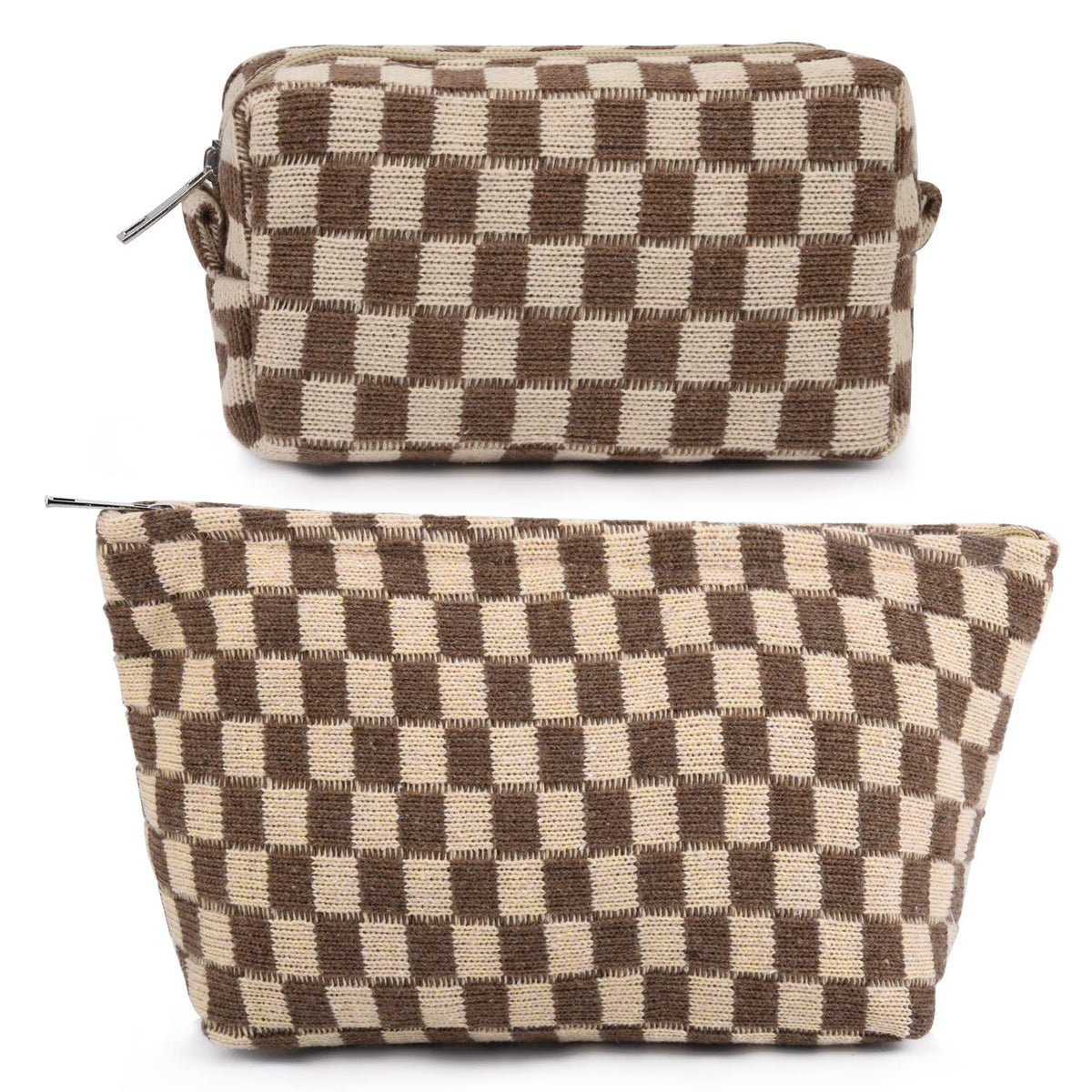 SOIDRAM 2 Pack Checkered Makeup Bags front view