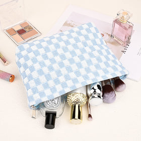 SOIDRAM blue checkered travel makeup bag