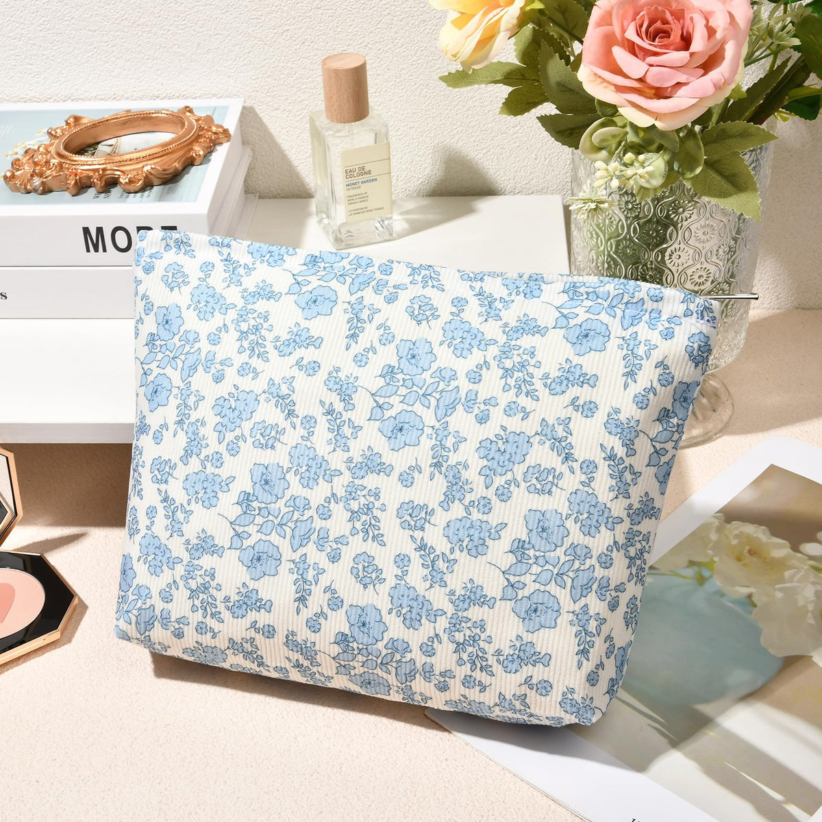 SOIDRAM blue floral makeup bag packaging