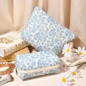 SOIDRAM blue floral makeup bag with zipper detail