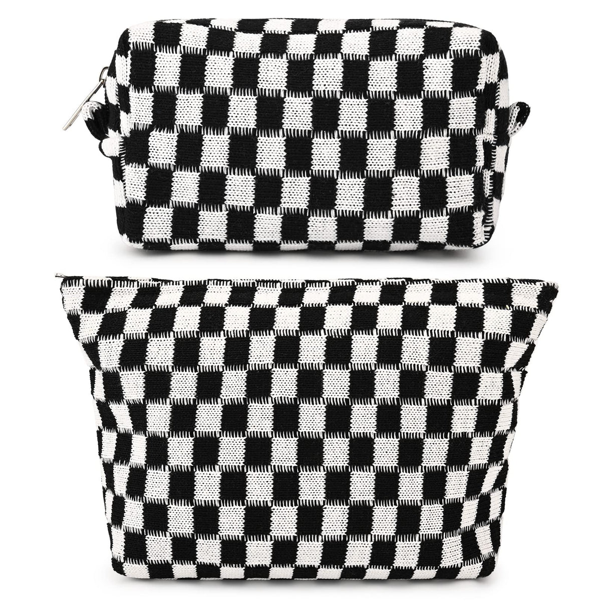 SOIDRAM checkered cosmetic bag front view with zipper
