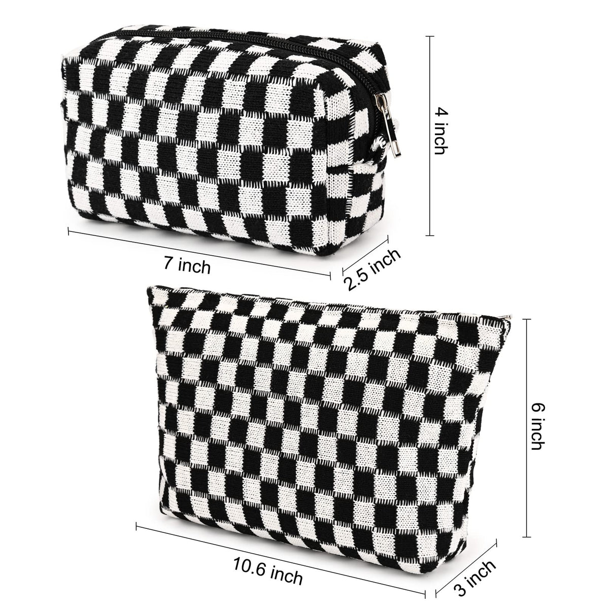 SOIDRAM checkered cosmetic bags stacked together