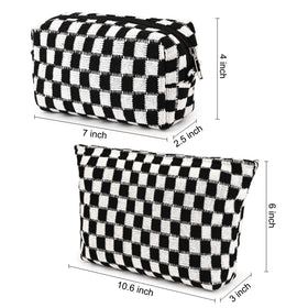 SOIDRAM checkered cosmetic bags stacked together