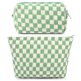 SOIDRAM checkered makeup bag front view in green