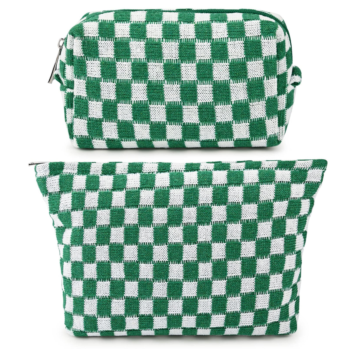 SOIDRAM checkered makeup bag set front view in green