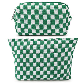 SOIDRAM checkered makeup bag set front view in green