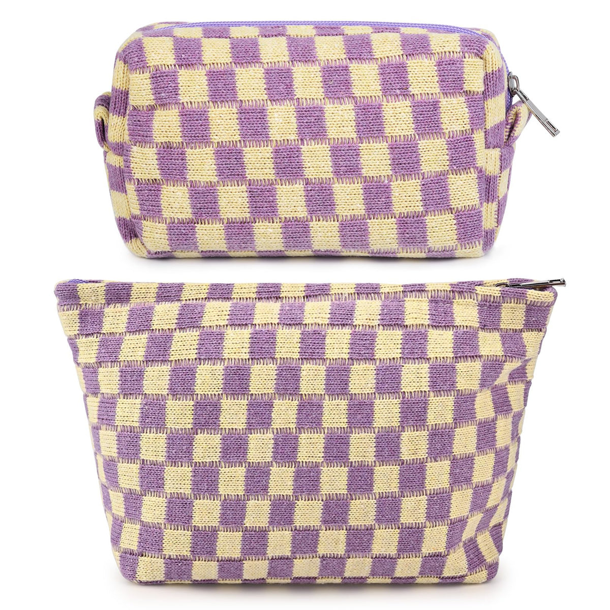 SOIDRAM checkered makeup bag set front view in purple