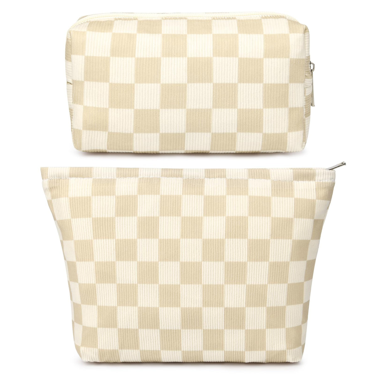 SOIDRAM Checkered Makeup Bag Set front view showing both bags
