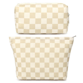 SOIDRAM Checkered Makeup Bag Set front view showing both bags