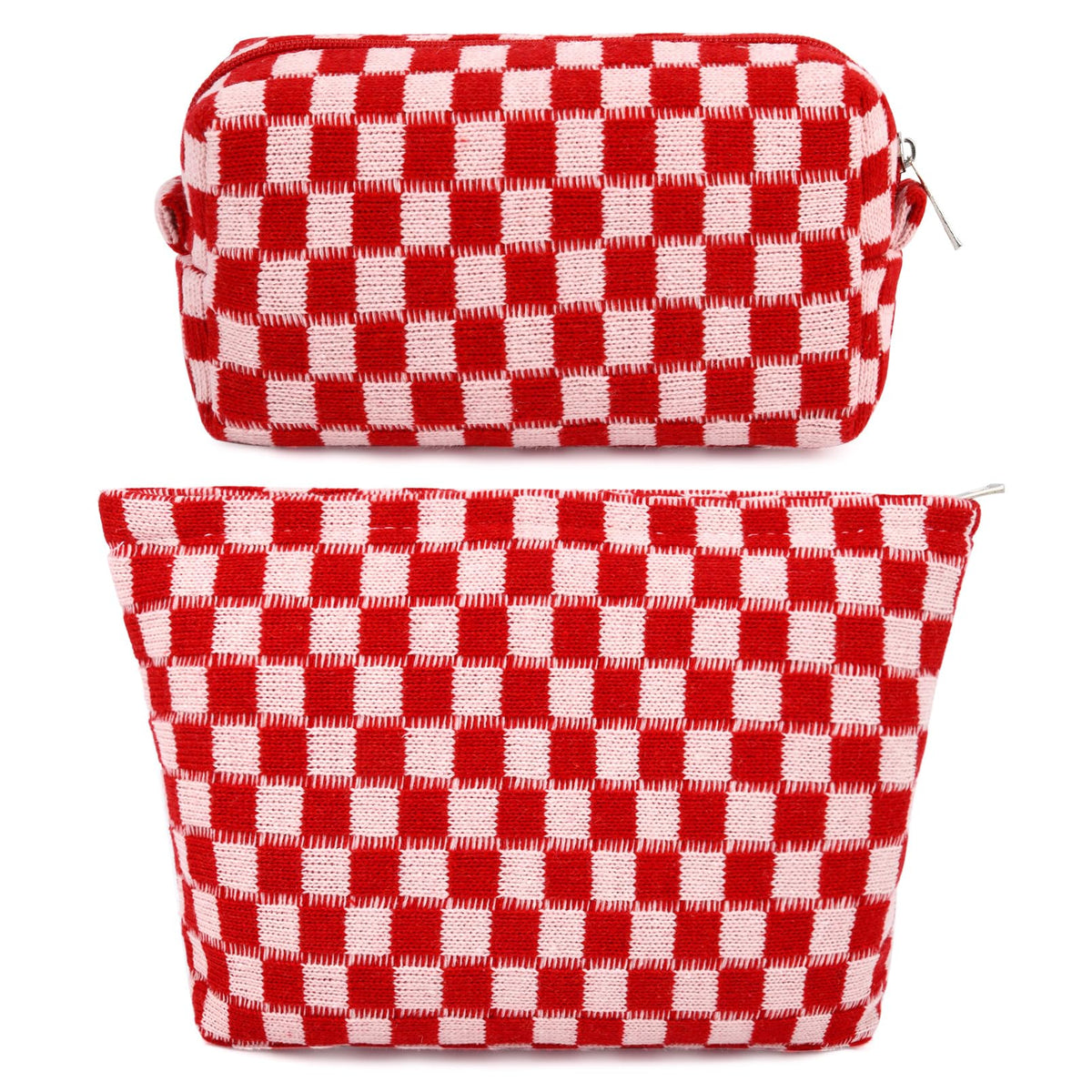 SOIDRAM Checkered Makeup Bag Set front view with red pattern