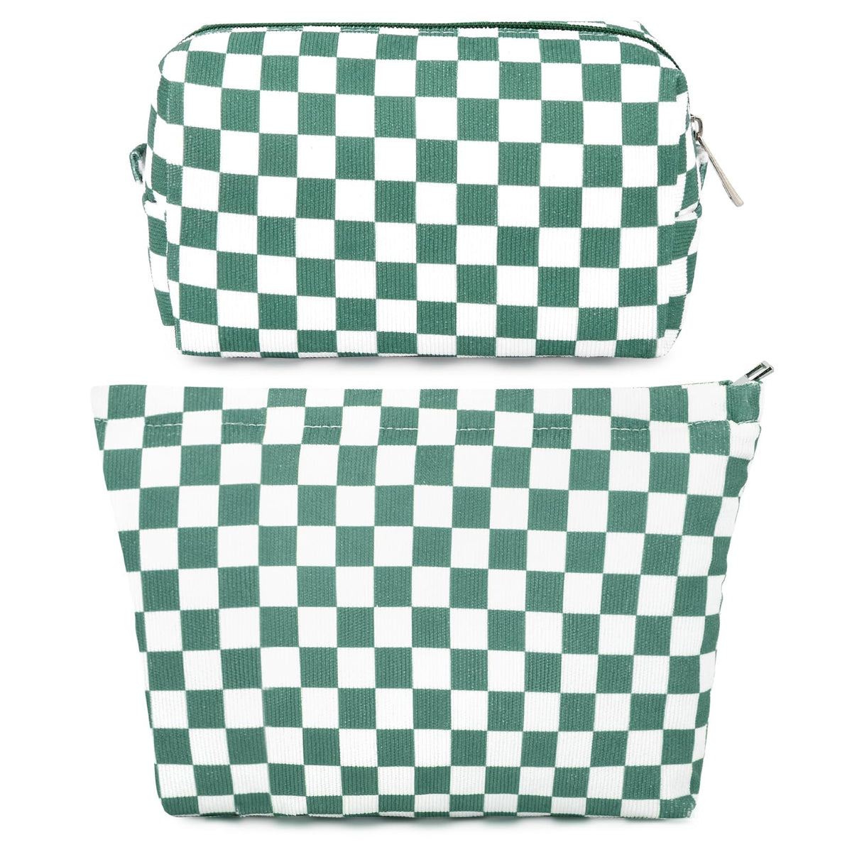 SOIDRAM Checkered Makeup Bag Set in Olive Green front view