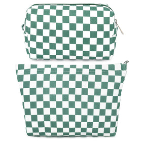 SOIDRAM Checkered Makeup Bag Set in Olive Green front view