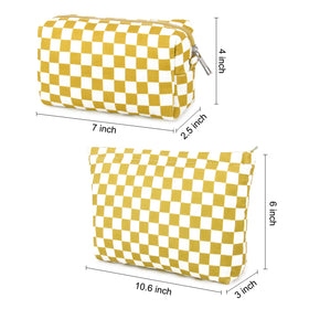 SOIDRAM Checkered Makeup Bag Set open with makeup items inside