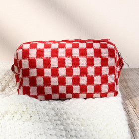 SOIDRAM Checkered Makeup Bag Set with makeup brushes inside