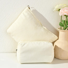 SOIDRAM Corduroy Makeup Bag set on a bathroom counter