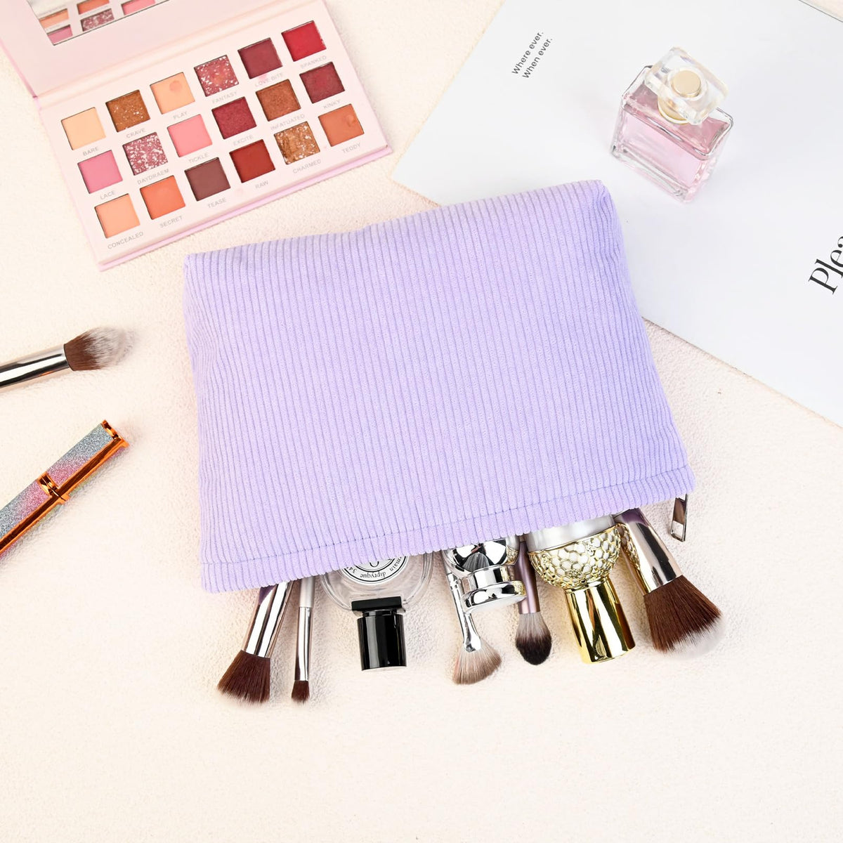 SOIDRAM Corduroy Makeup Bag Set with zipper detail