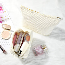 SOIDRAM Corduroy Makeup Bag with makeup brushes inside