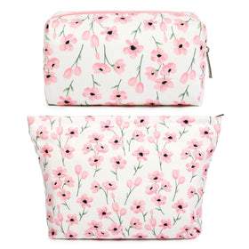 SOIDRAM Floral Makeup Bag Set front view with pink floral design