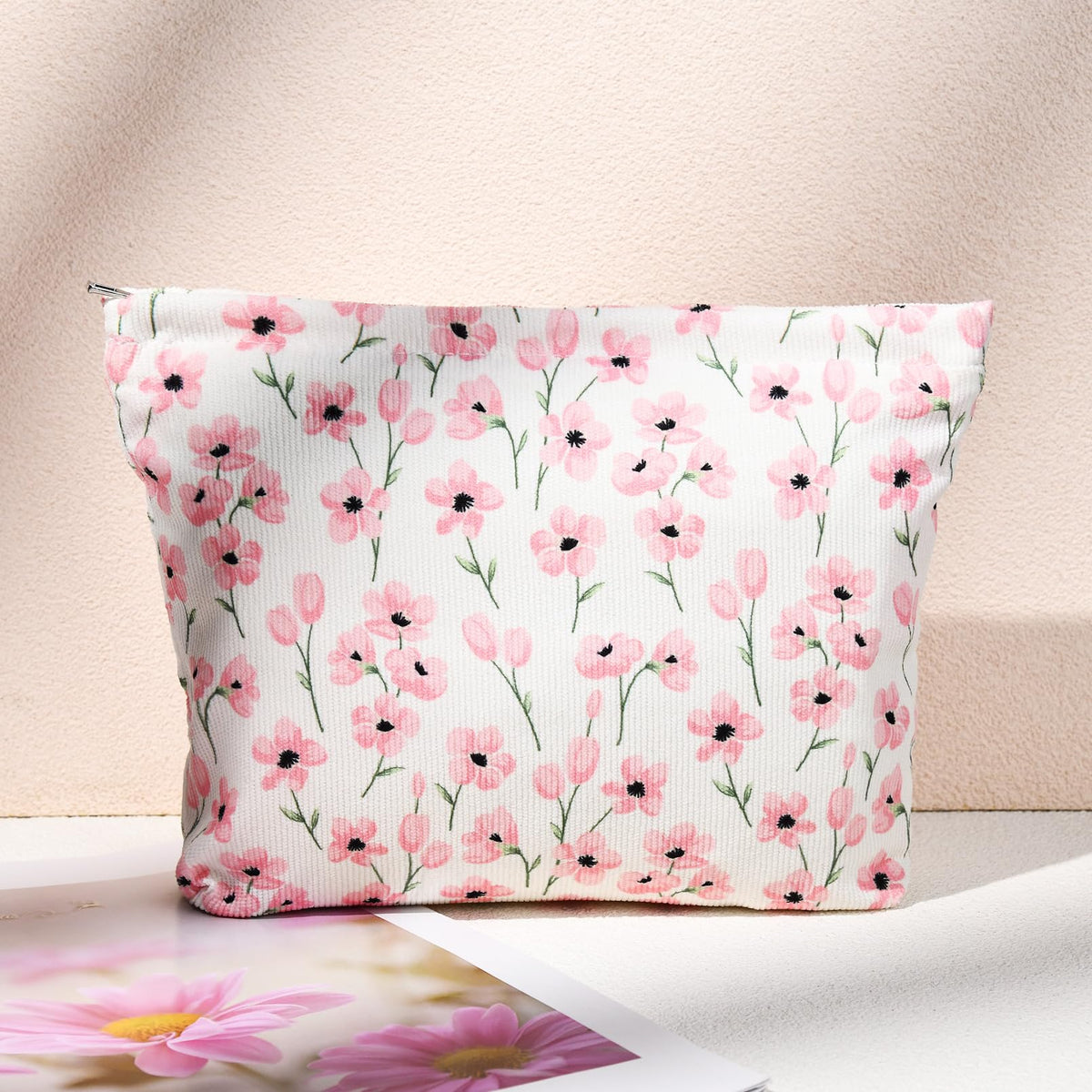 SOIDRAM floral makeup bag with cosmetics inside