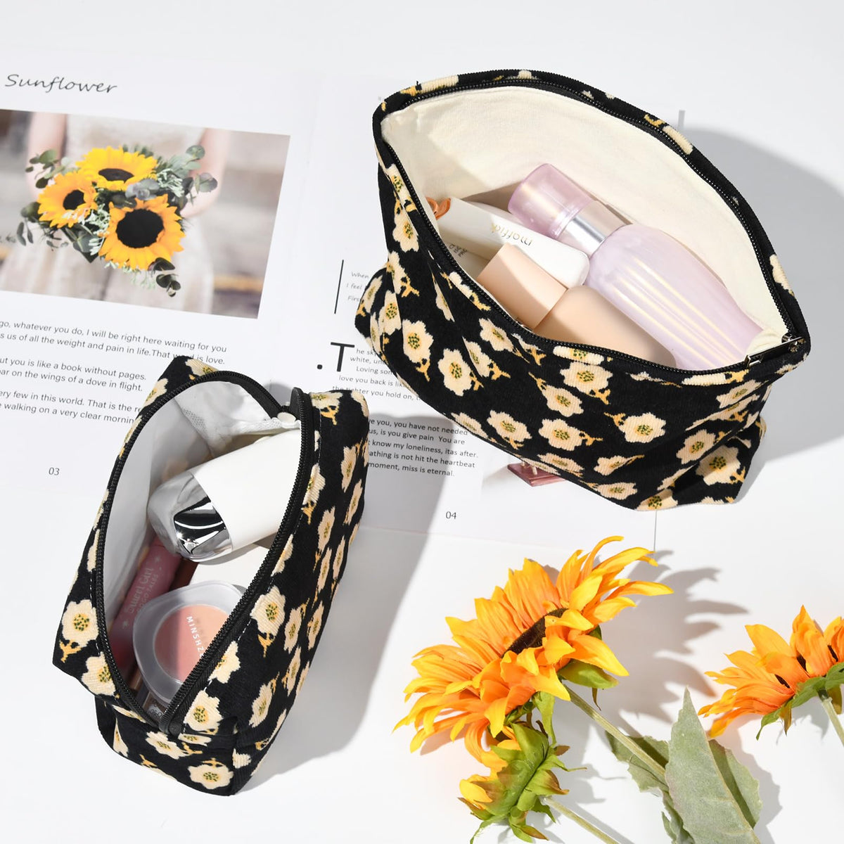 SOIDRAM Flower Makeup Bag Set open view showcasing storage space