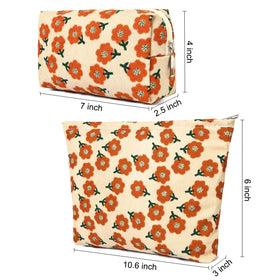 SOIDRAM Flower Makeup Bag Set side view with metal zipper
