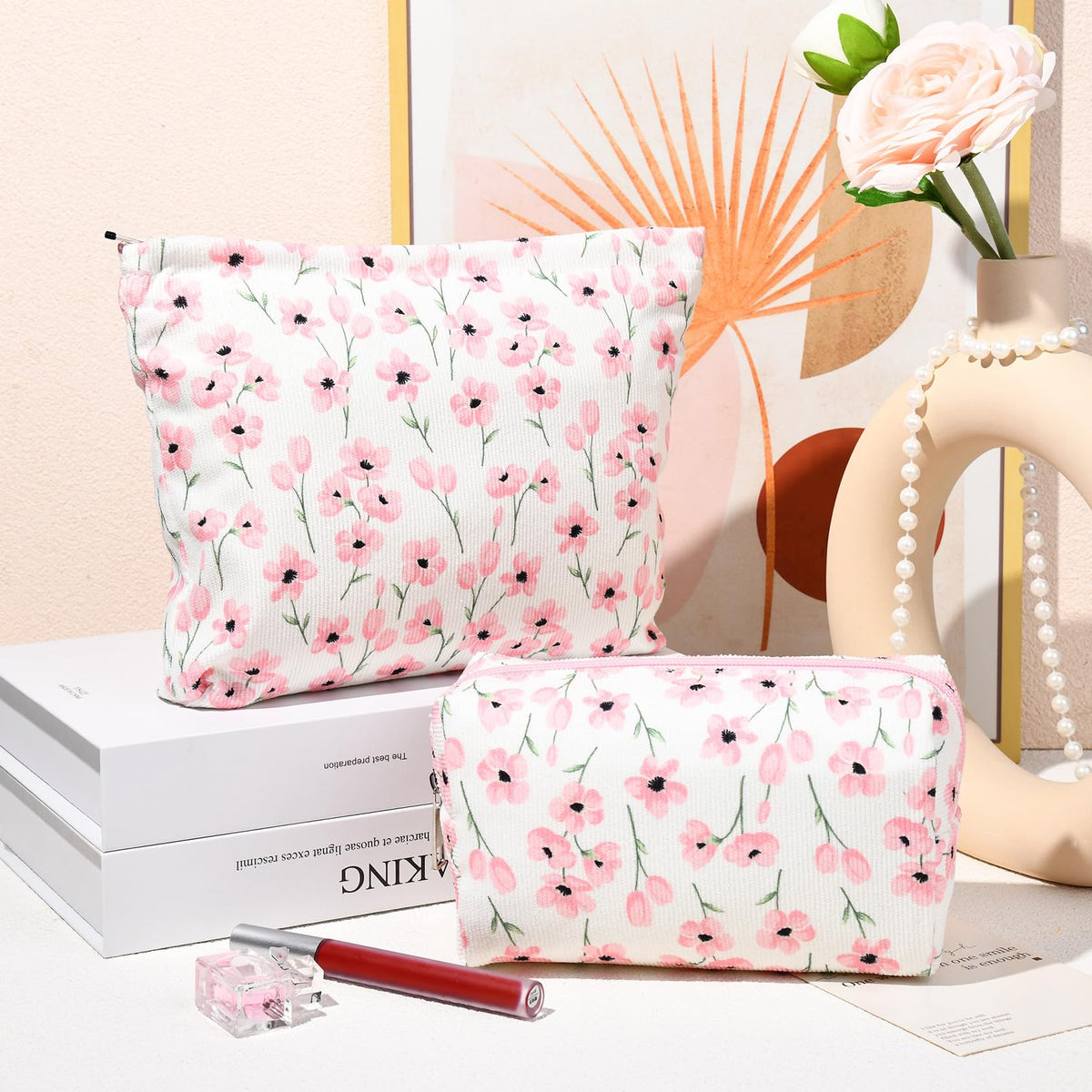 SOIDRAM large capacity makeup bag open showing cosmetics
