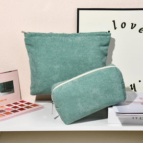 SOIDRAM large corduroy makeup bag with makeup brushes inside