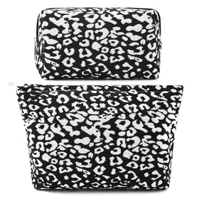 SOIDRAM Leopard Print Makeup Bag Set front view with large capacity