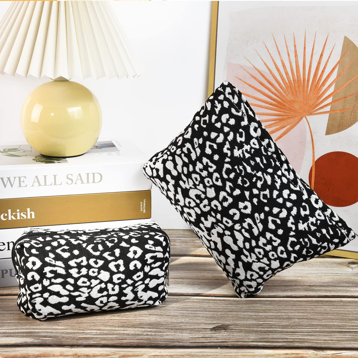 SOIDRAM Leopard Print Makeup Bag with travel essentials