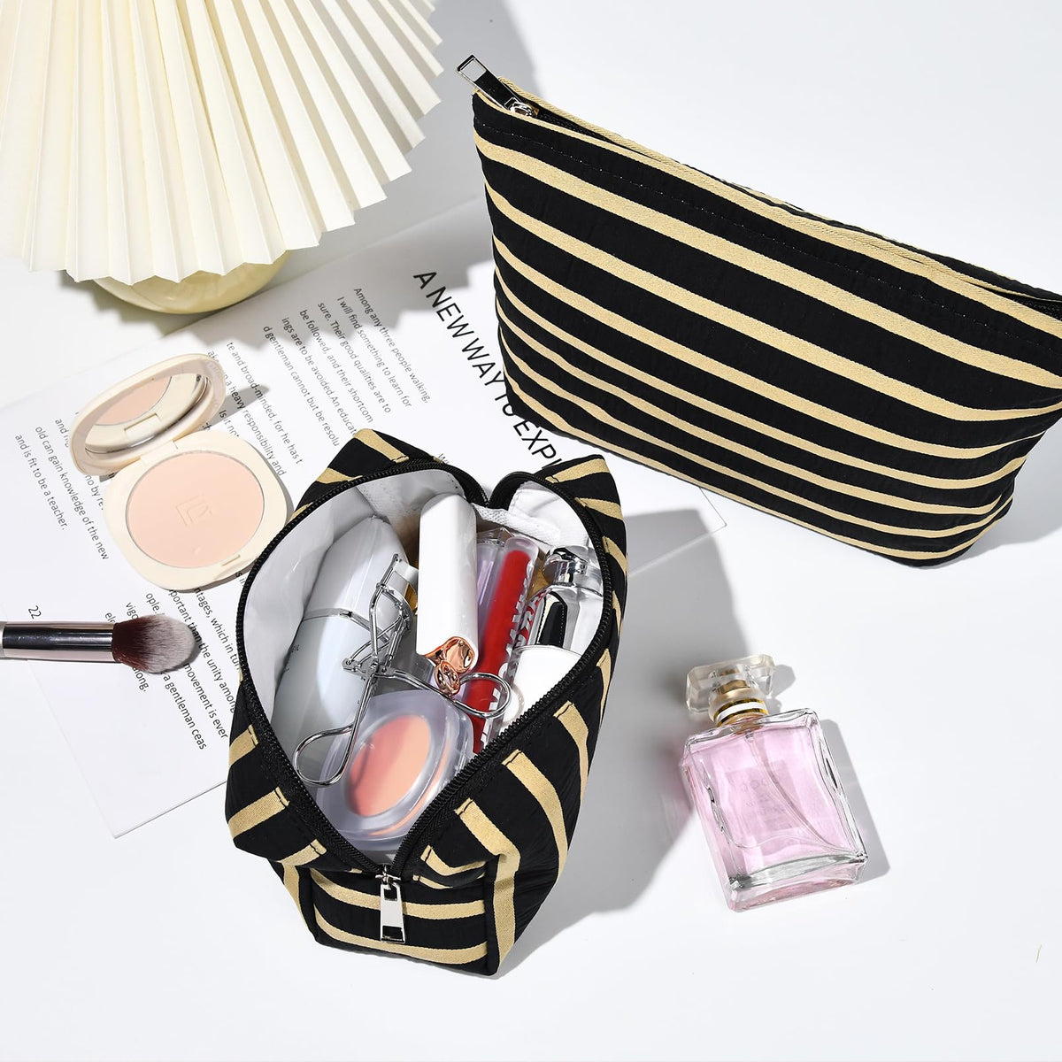 SOIDRAM Makeup Bag inside with cosmetics organized