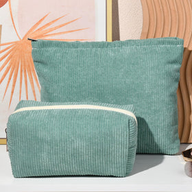 SOIDRAM makeup bag set in a stylish flat lay arrangement