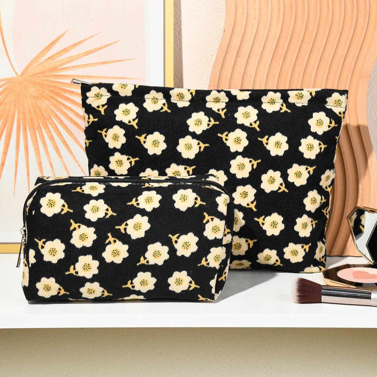 SOIDRAM makeup bags in a travel suitcase for easy portability