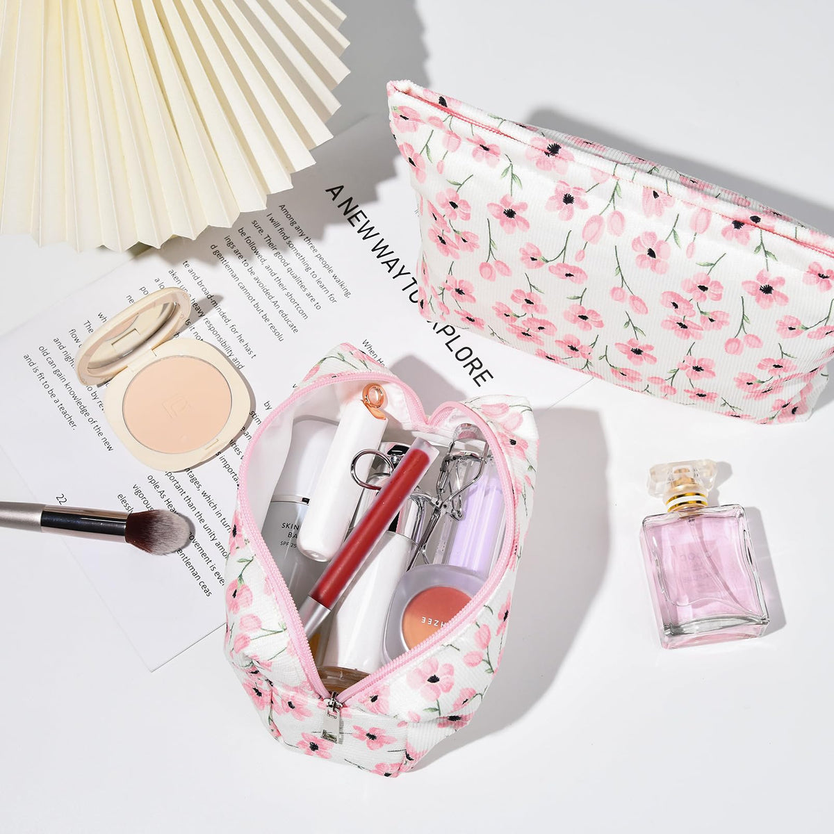 SOIDRAM makeup bags stacked showing floral patterns