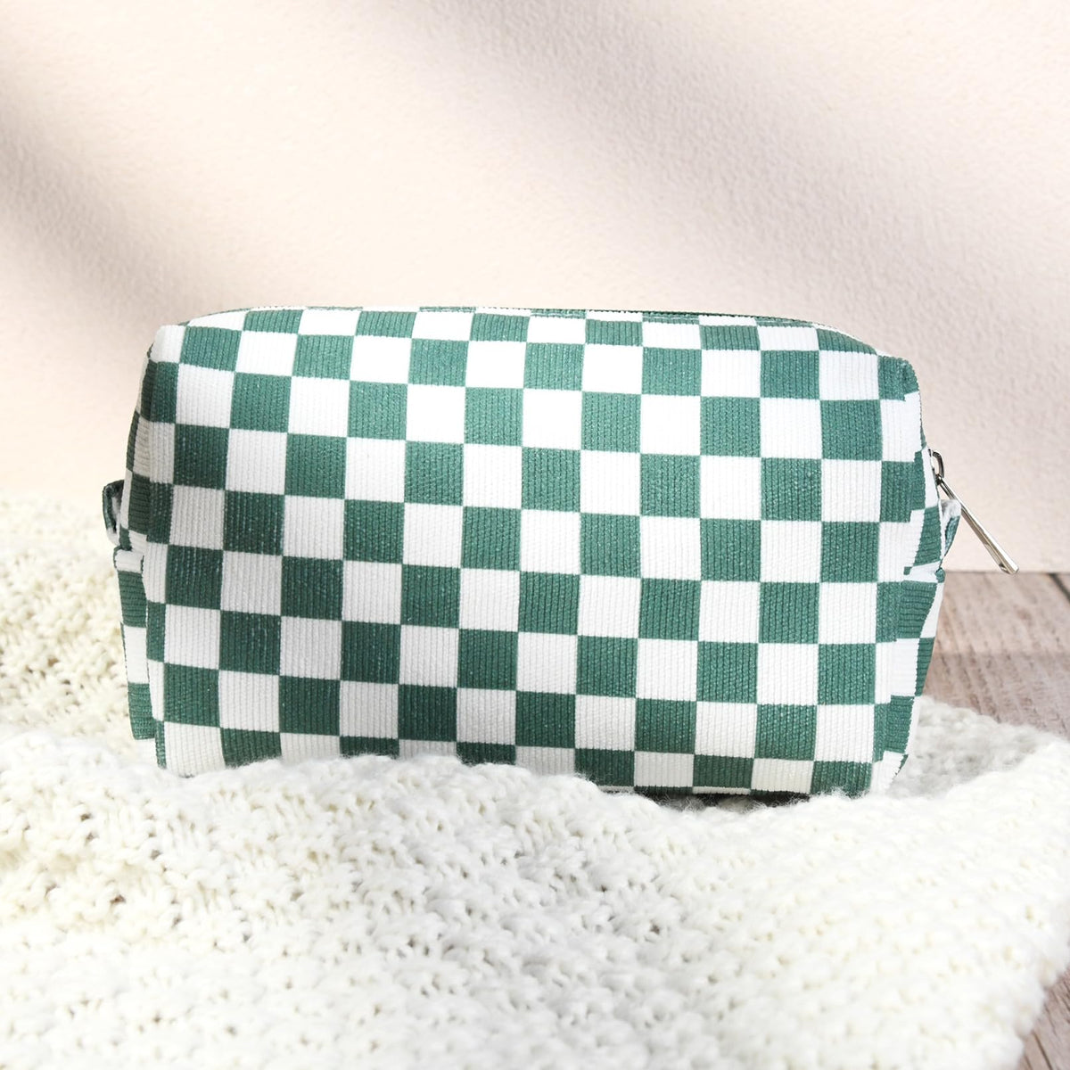 SOIDRAM Olive Green checkered makeup bags stacked