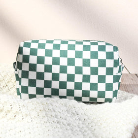 SOIDRAM Olive Green checkered makeup bags stacked