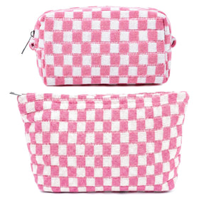 SOIDRAM pink checkered makeup bag front view