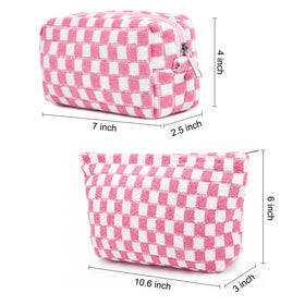 SOIDRAM pink checkered makeup bag with zipper detail