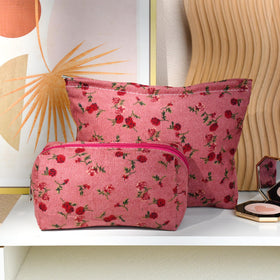 SOIDRAM Rose Makeup Bag on a vanity with beauty products