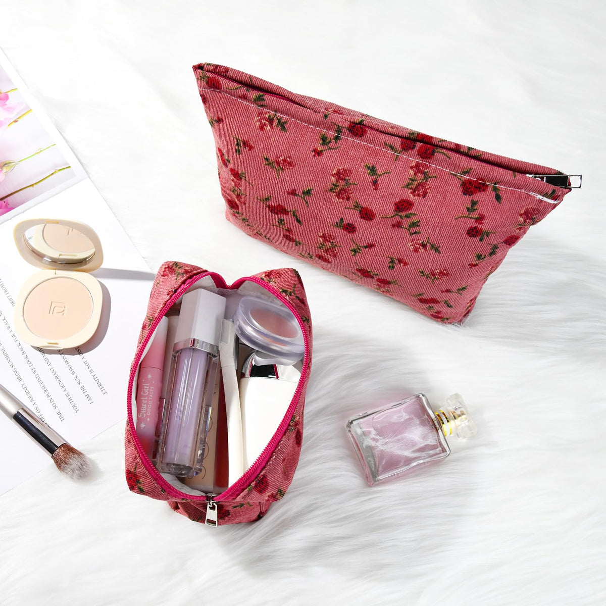 SOIDRAM Rose Makeup Bag set with two bags in different sizes