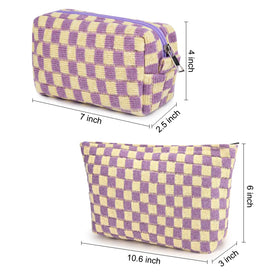 SOIDRAM small cosmetic bag side view in purple checkered design