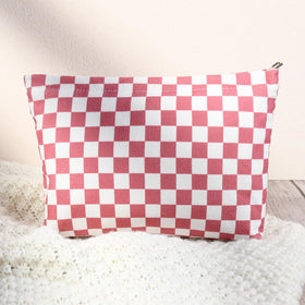 SOIDRAM small makeup bag in peach pink checkered design