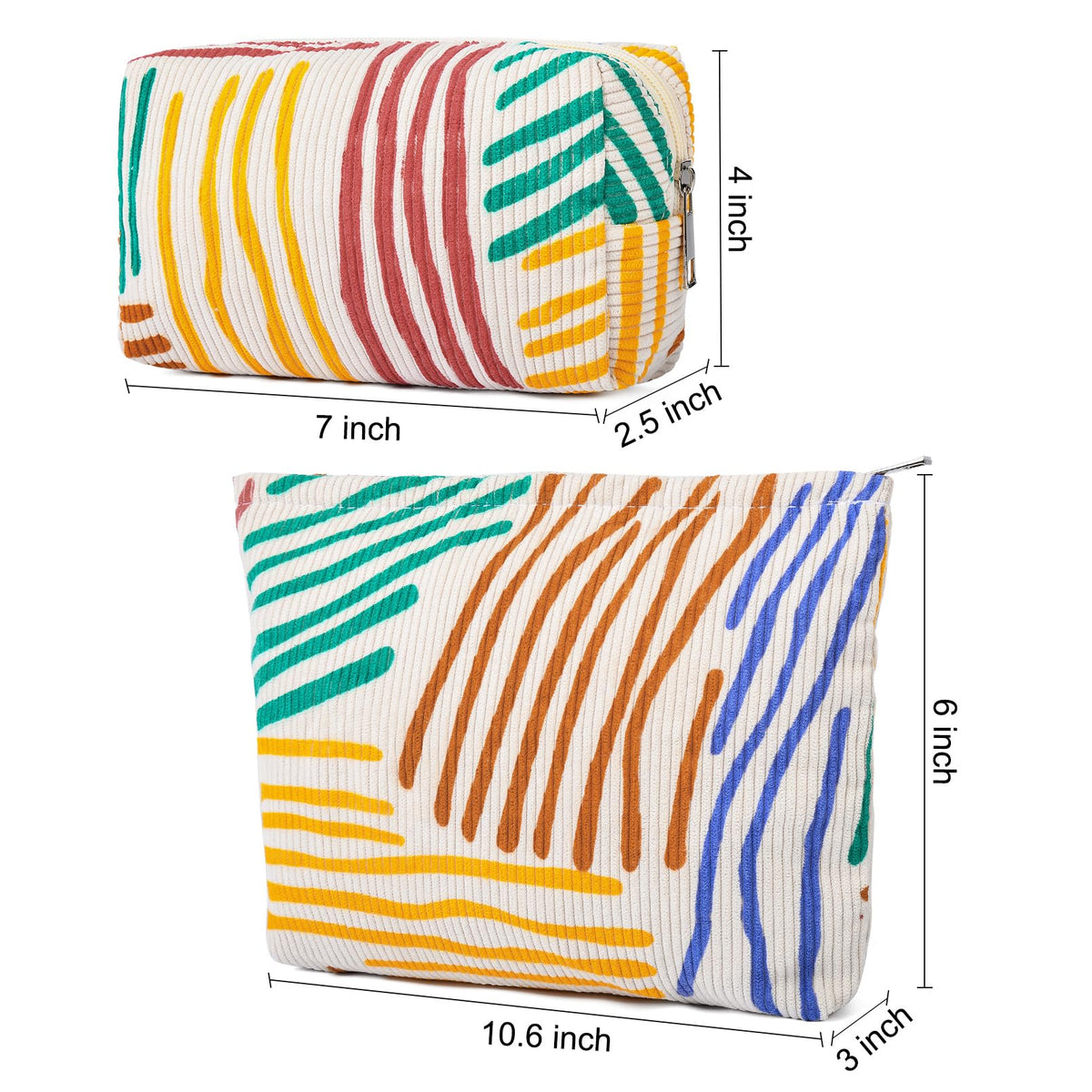 SOIDRAM striped makeup bag side view showcasing zipper
