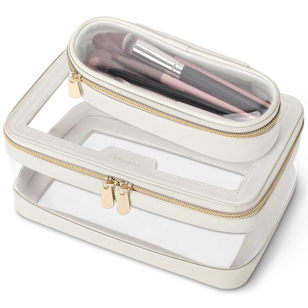 Soimeat Travel Clear Makeup Bag front view in off-white
