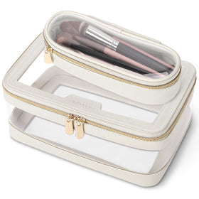 Soimeat Travel Clear Makeup Bag front view in off-white