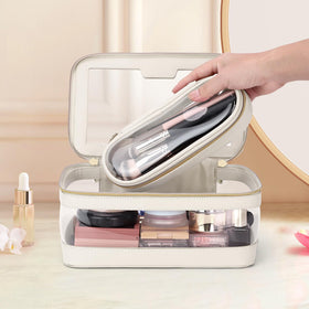 Soimeat Travel Clear Makeup Bag with cosmetics inside